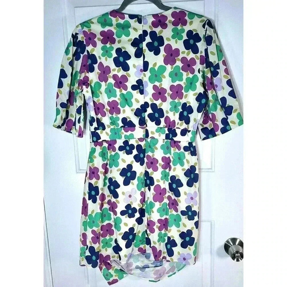 Aureum Ruched Sash Floral Mini Multicolor Dress Size Medium - Picture 3 of 8